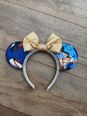 Gold Bow Blue Aladdin-Themed Disney Mickey Mouse Ear Headband